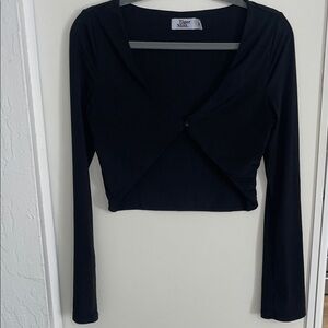 Tiger Mist Black Long Sleeve V-Neck Crop Top | M